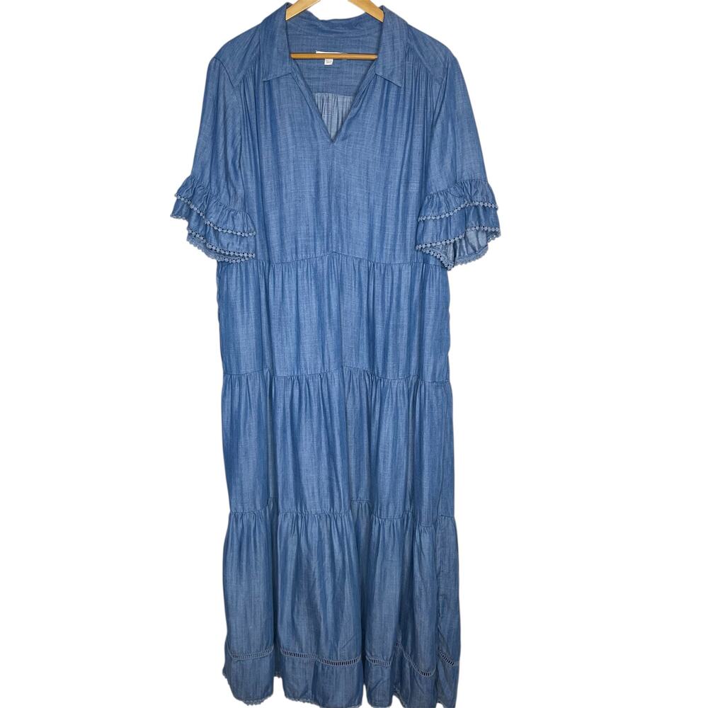 Chico's Tiered Tencel Maxi Dress Blue size 3 US 16 Sundress - Picture 3 of 11